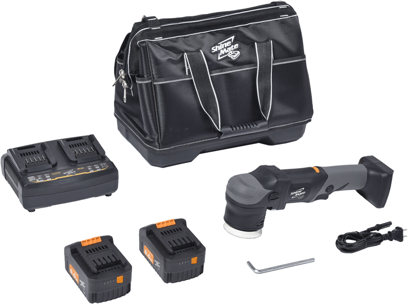 Shinemate EB230 Compact Cordless Rotary Polisher + acculader + 2 accu's + opbergtas